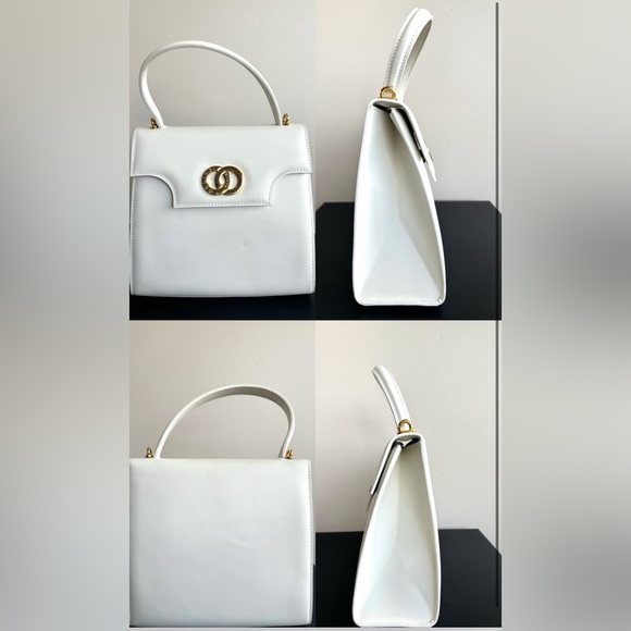 VINTAGE WHITE CELINE BAG AUTHENTIC WHITE/GOLD INTERLOCKING O TOP HANDLE BAG - Picture 7 of 10